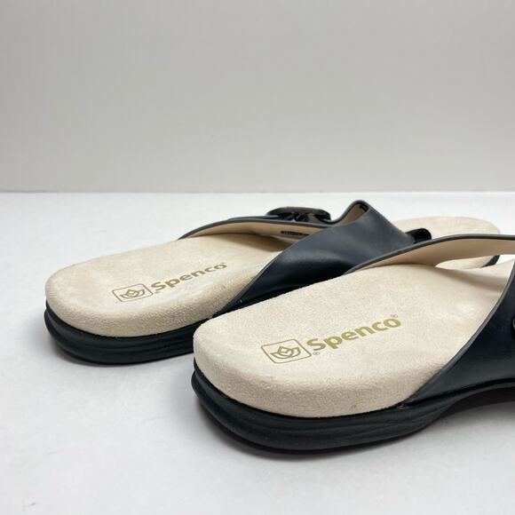 Spenco | 9.5D NWOB Sierra Black Leather Orthotic Comfort Thong Flip Flop Sandals - Picture 7 of 9